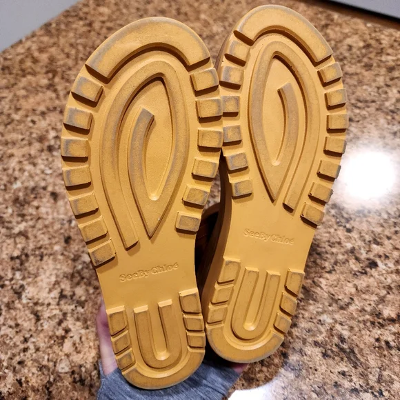 SEE BY CHLOÉ "Robin" Wedge Platform w/Ankle Strap - Tan/Brown/Black - Size 38/8 - Picture 9 of 12